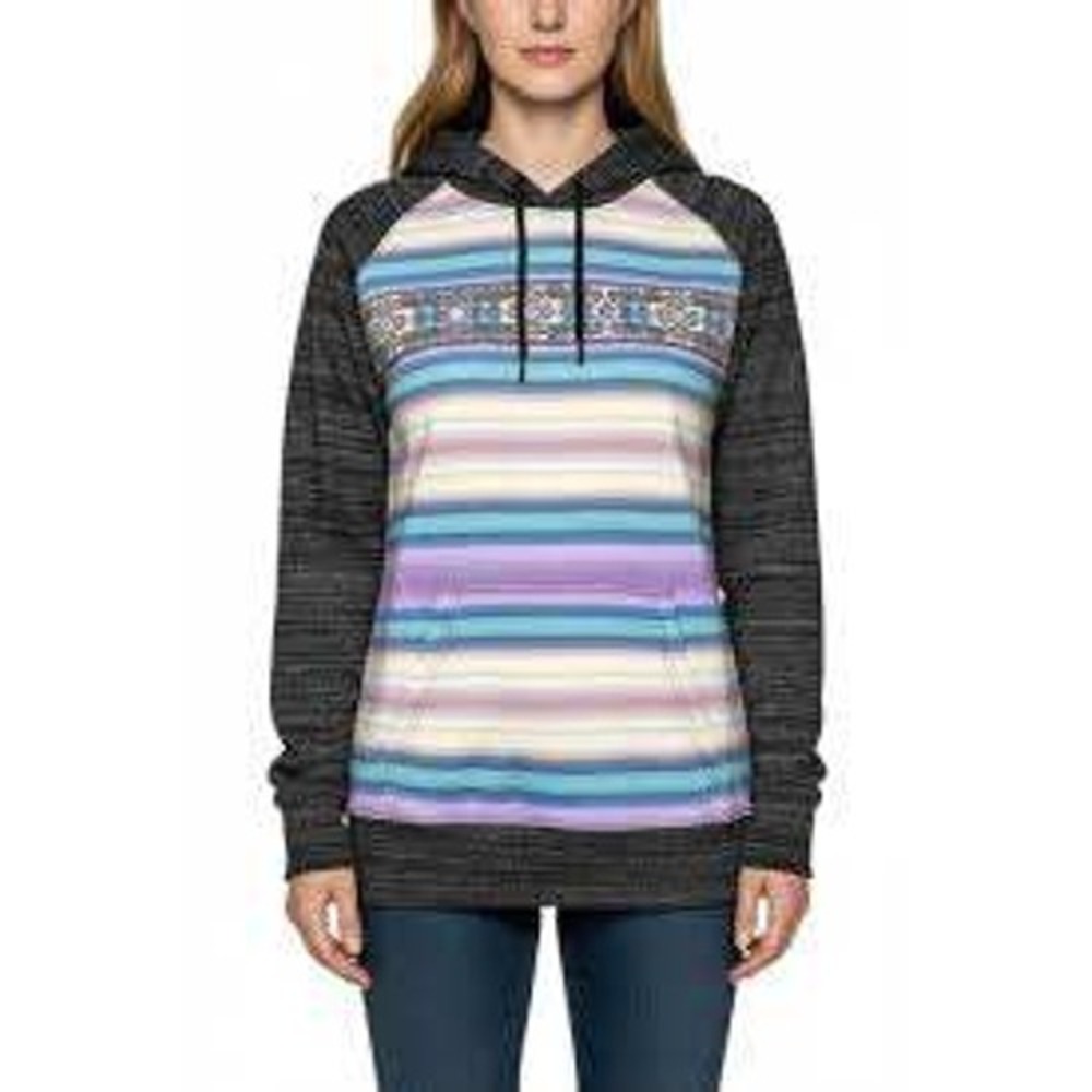 Hooey Womens XL Serape Stripe Aztec Hoodie Charcoal Raglan Sleeve Pullover Sweat